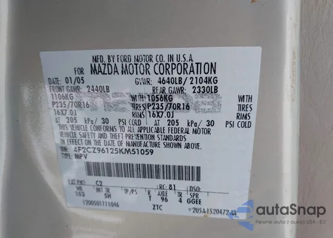 2005 Mazda Tribute S z USA, uszkodzony, nr VIN 4F2CZ96125KM51059